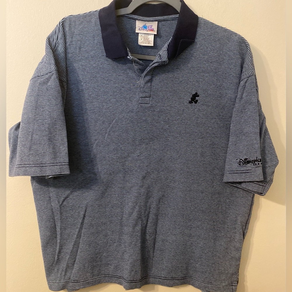 Mens Disneyland Resort Blue Striped Golf Polo Shirt Size Medium